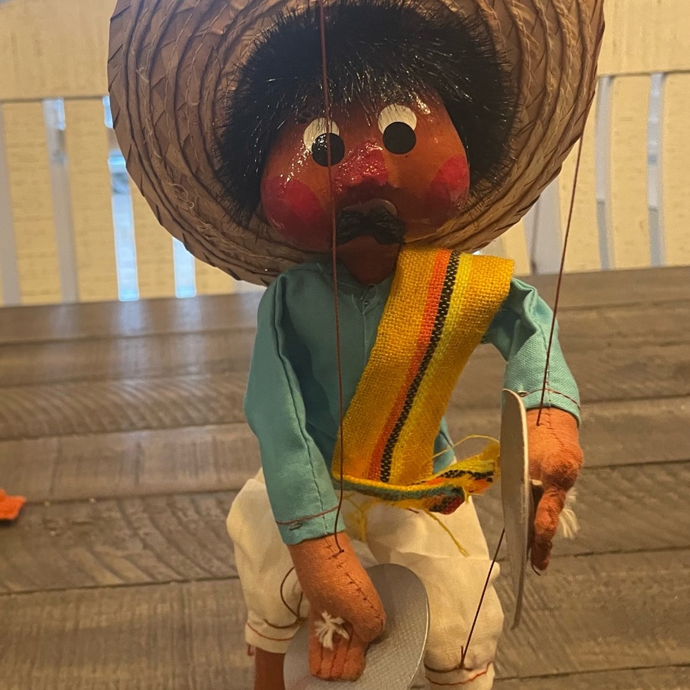 Vintage Marionette Mexican Puppet Set 13” puppet with strings 24” total. - Picture 6 of 6